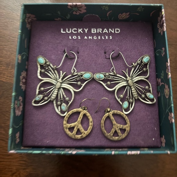 Lucky Brand Jewelry - (2) Lucky Brand Butterfly and Peace Sign Earrings Bundle